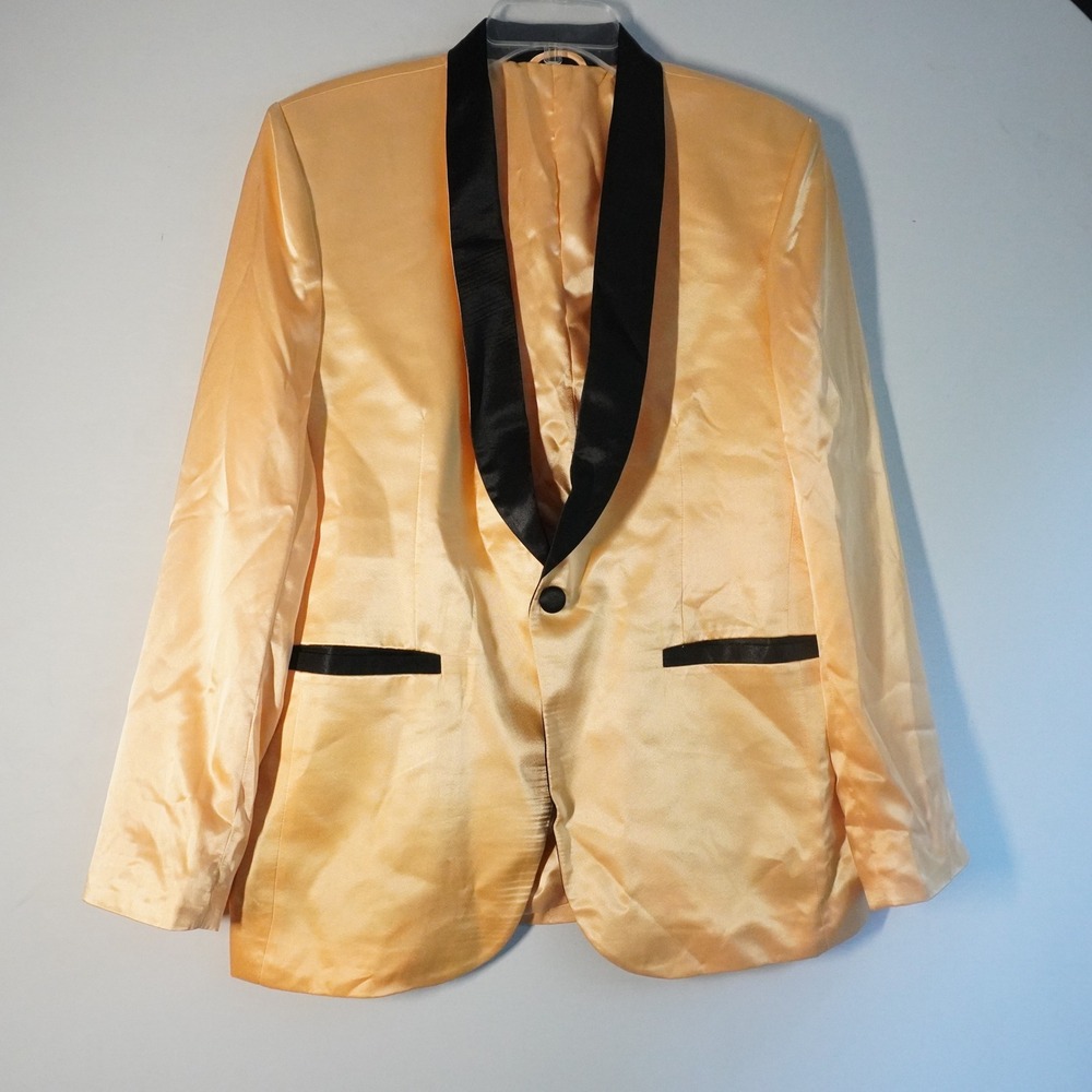 Any Old Iron Nashville Satin Blazer XL‎ Orange Peach Black Collar Stage Elvis